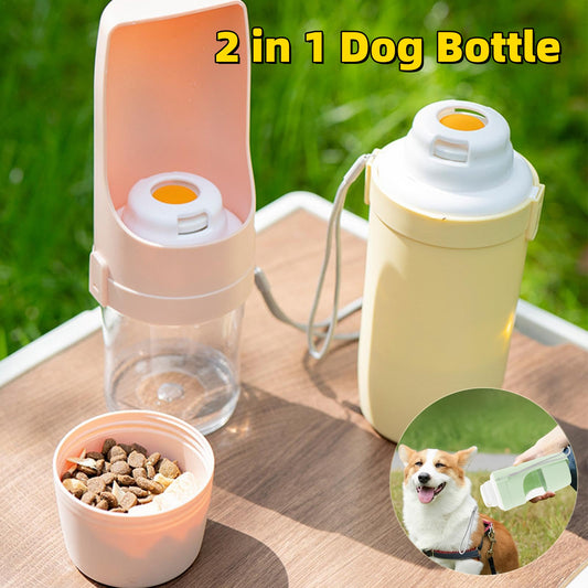 2-in-1 Portable Dog Water Bottle  Travel Pet Water Dispenser & Food Feeder Cup