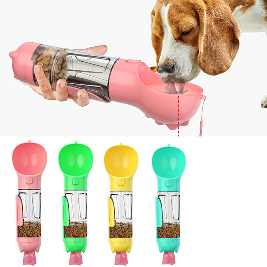 3-in-1 Portable Dog Water Bottle  Food Feeder & Poop Bag Dispenser
